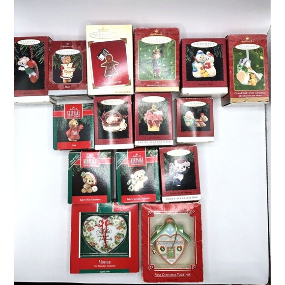 Vintage Hallmark Keepsake Christmas Ornaments Mixed Lot Of 15 Family Mom Dad Son - Picture 15 of 15